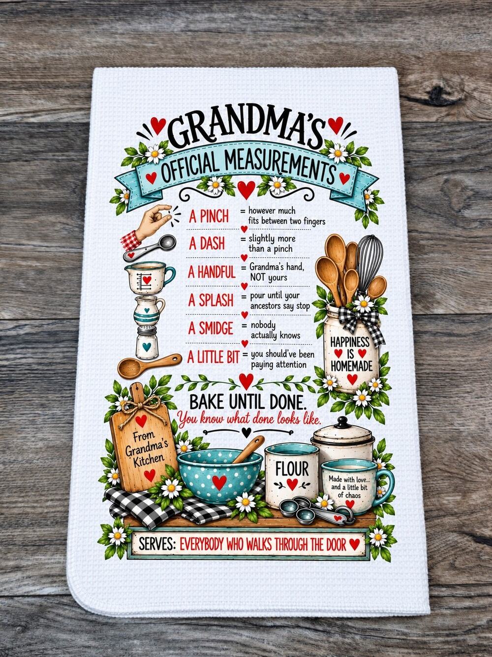 Grandma’s Official Measurements Funny Kitchen Towel Farmhouse Grandma Gift